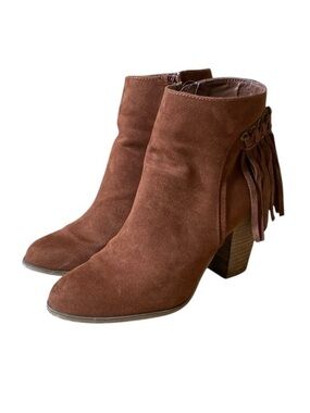 Carlos Santana Twilight Brown Suede Leather Boots Women's Size 6.5 Fringe Heel
